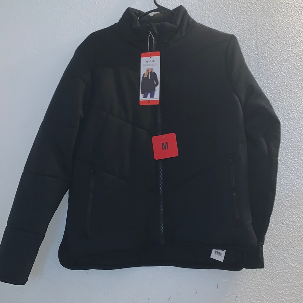 Three dots quilted step hem knit jacket Size M